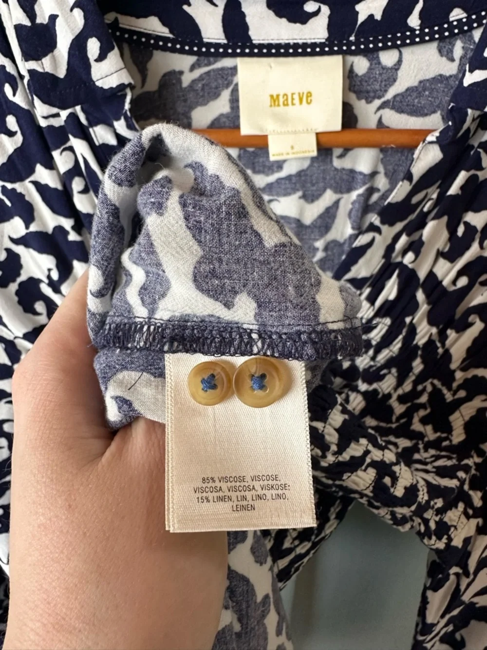 Anthropologie Maeve Alexa Smocked Buttondown Blouse Sz S - Picture 9 of 12